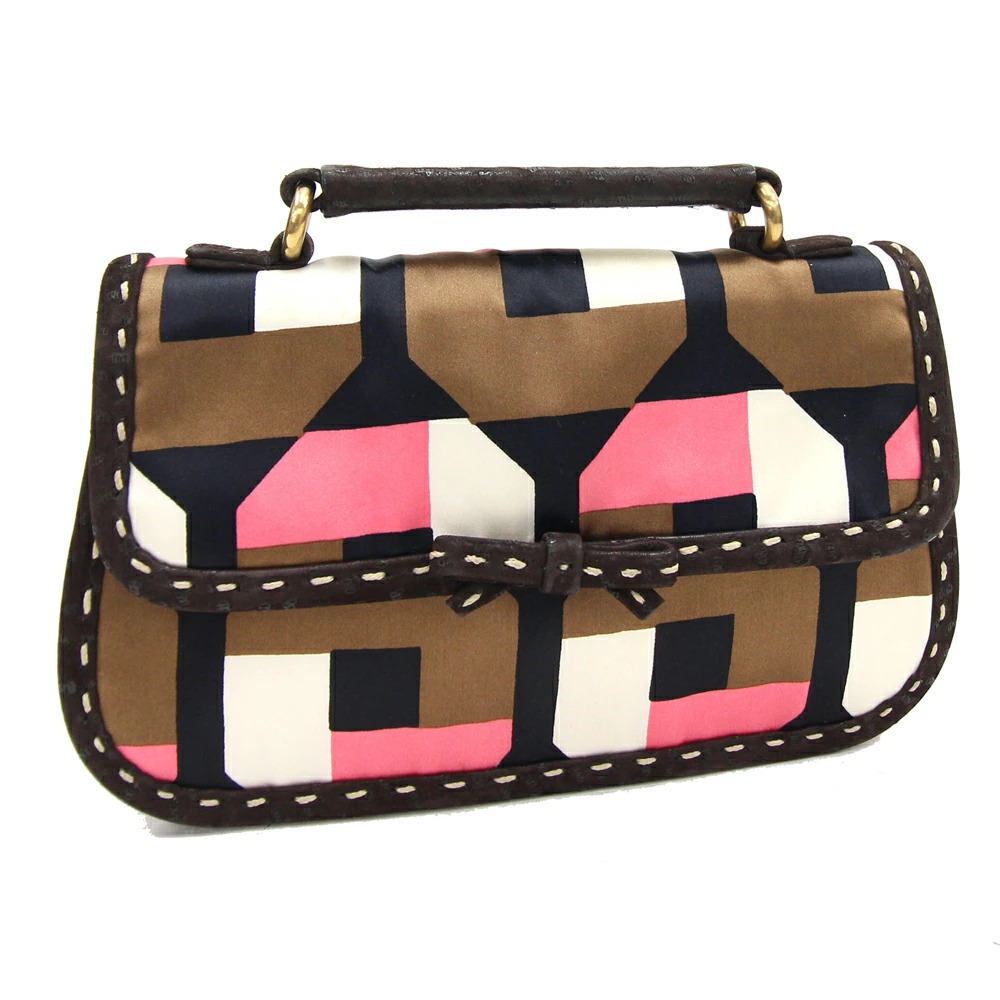 Prada handbag Brown Multicolor Leather Satin Bag Clutch Holiday Collaboration